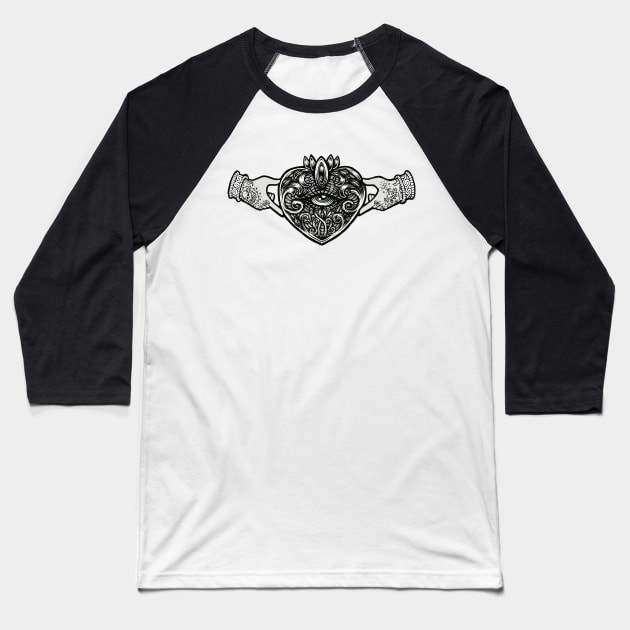 Claddagh Sacred Heart Irish Ancient Symbol Baseball T-Shirt by Roberto Jaras Lira